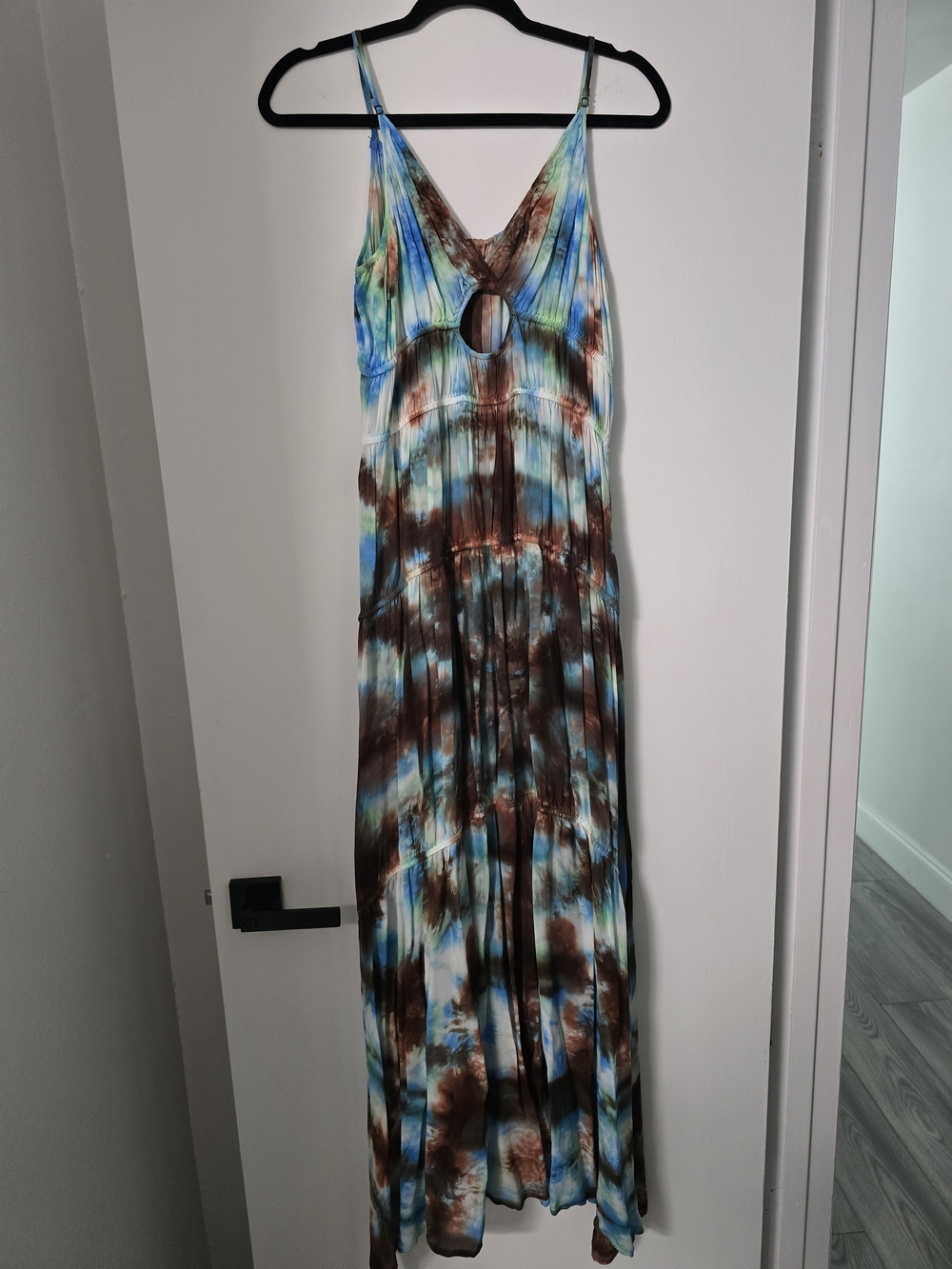 Tie-Dye Spaghetti Strap Maxi Dress in Blue and Brown